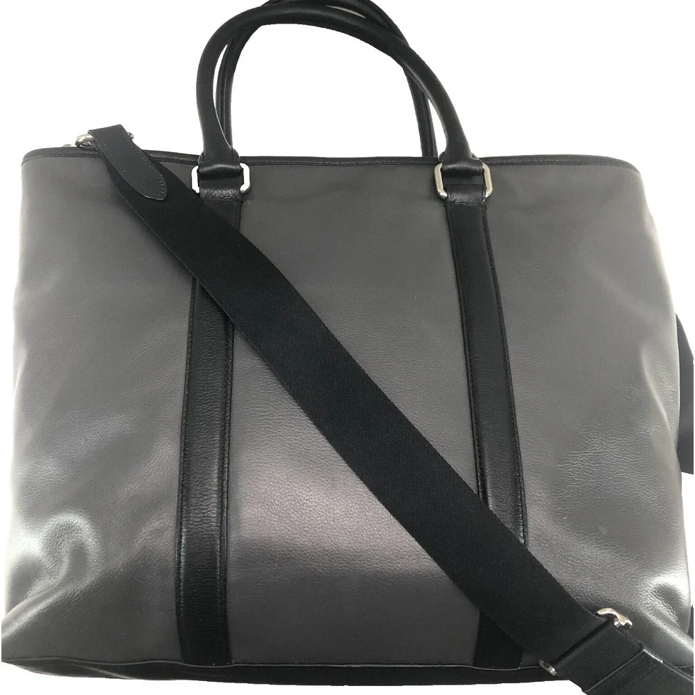COACH‎ Perry Business Tote Crossbody Strap Gray Cream Black Leather 57568 laptop